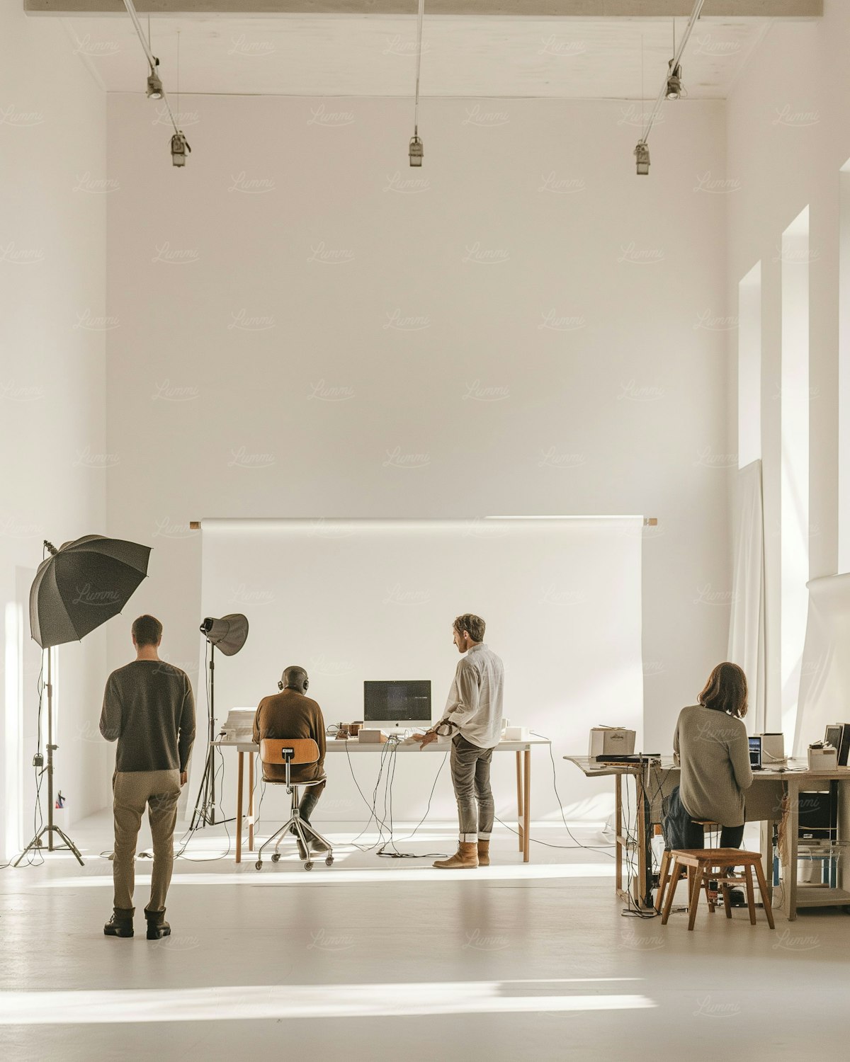 Bright home studio with filming equipment and natural light