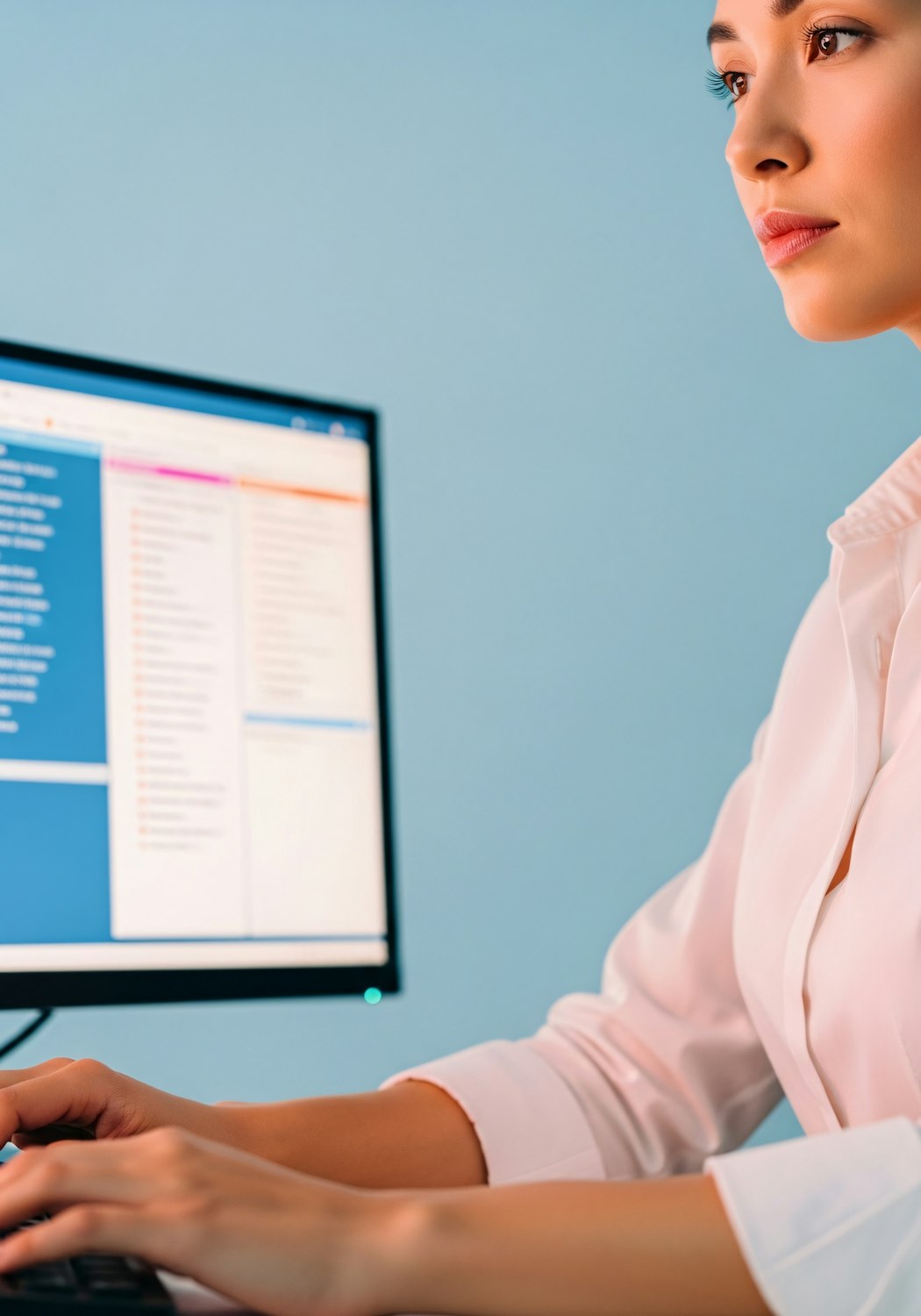 Woman working on video software at a computer