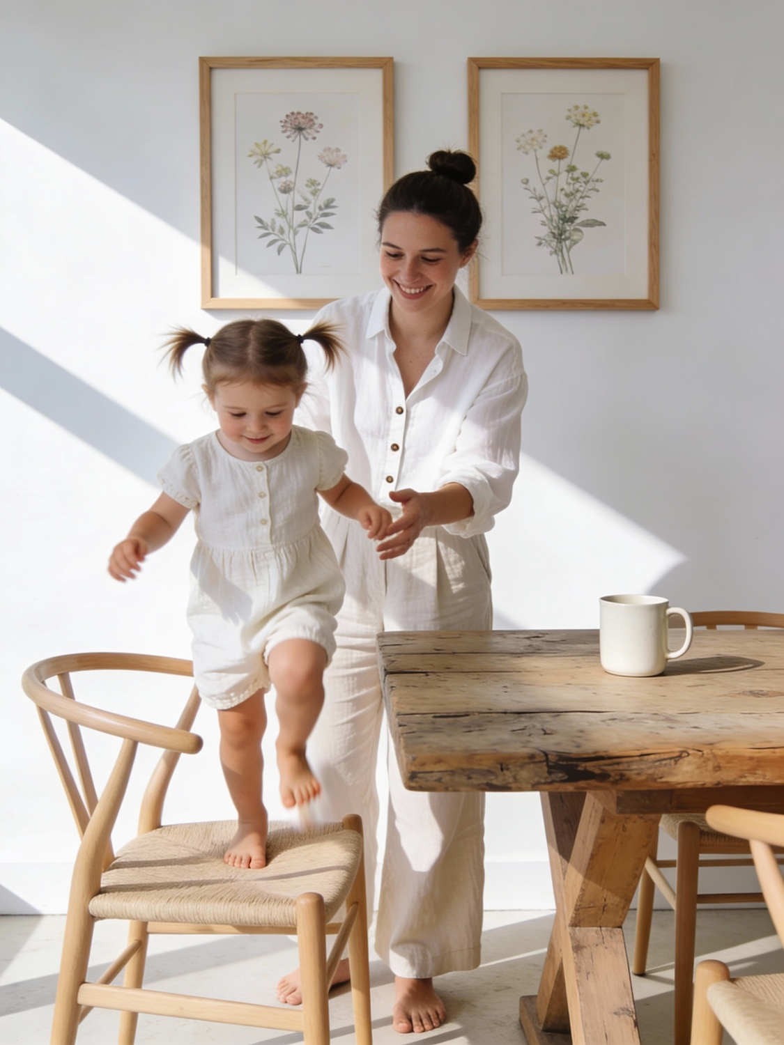 Mother and daughter sharing a joyful moment at home